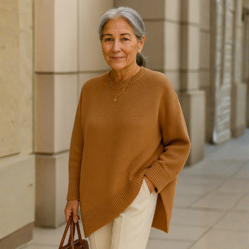 Solanne™— Pull Poncho Asymétrique en Maille Douce